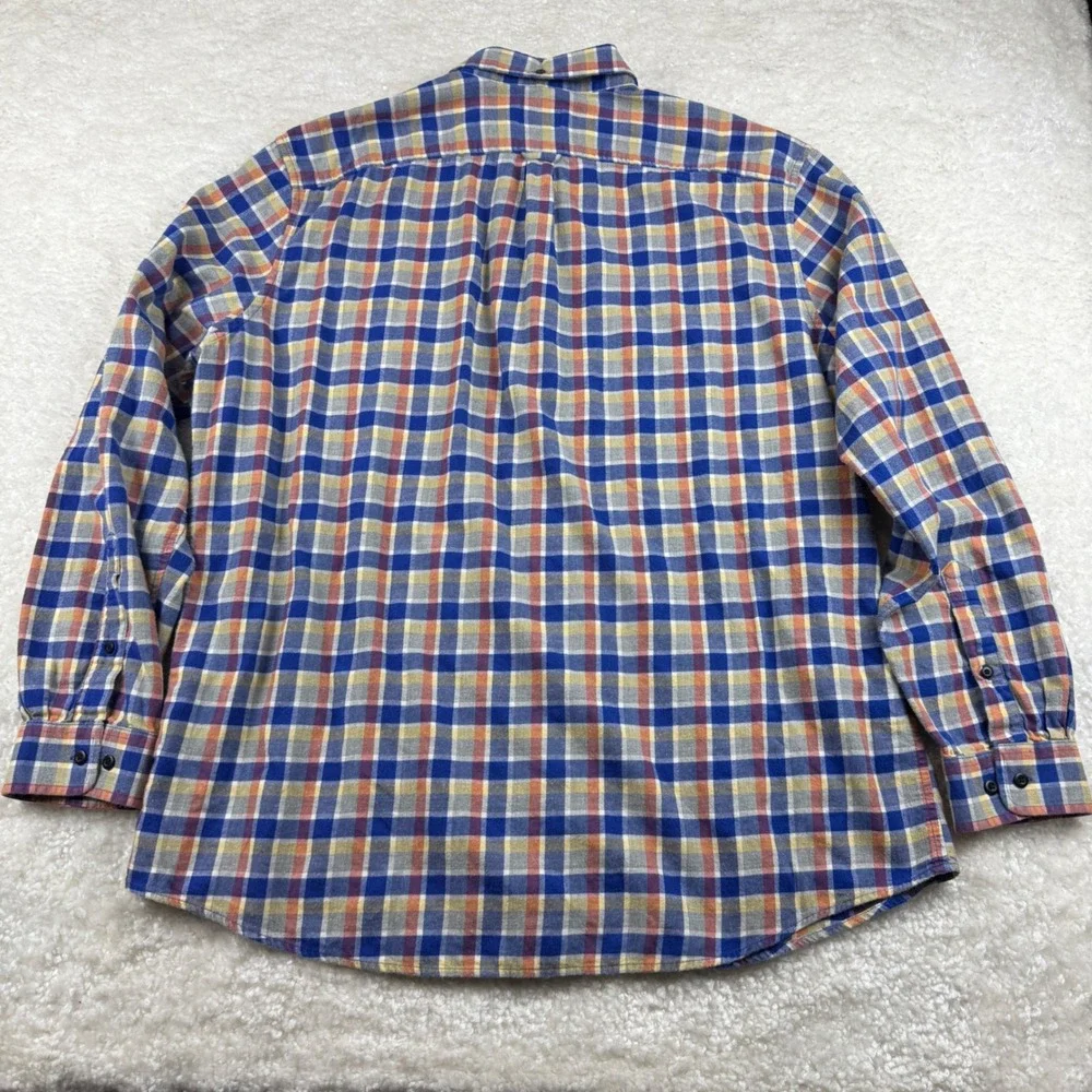 L.L. Bean Button Down Shirt Mens XL Blue Orange Plaid Flannel Collar 294213